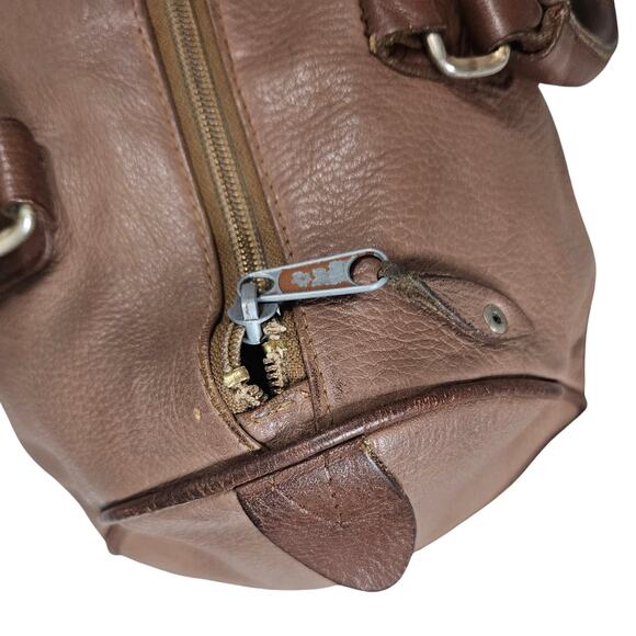 INC Brown Genuine Leather Satchel Double Top Handle Handbag Gently Used - Picture 11 of 11